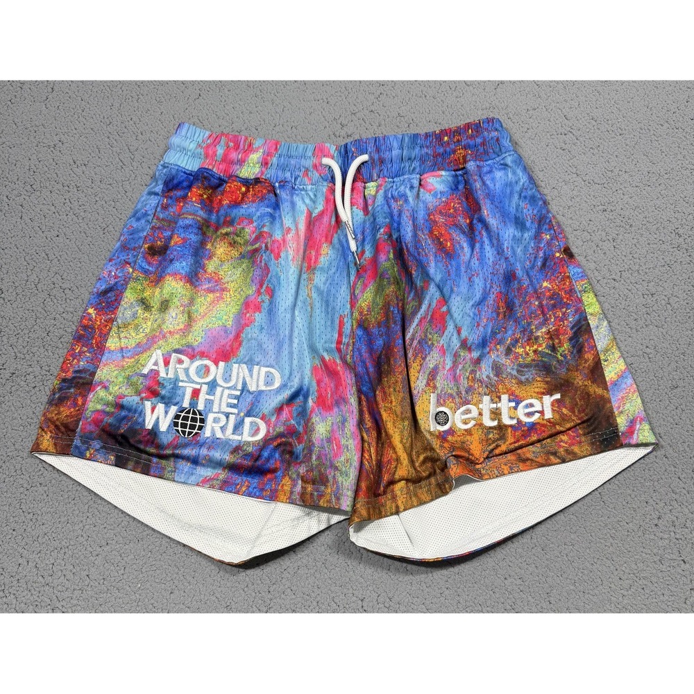 Get Better Today Shorts‎ Mens XL Multicolor Around The World Mesh Lined 6 Inseam